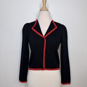 ST. JOHN Womens Neiman Marcus Santana Knit Cardigan Size S Red Black VTG Career